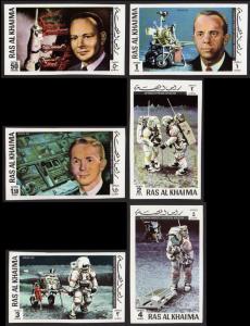 Ras Al Khaima Mi #701B-706B set/6 mnh - 1972 space - Apollo 14 Mitchell - imperf