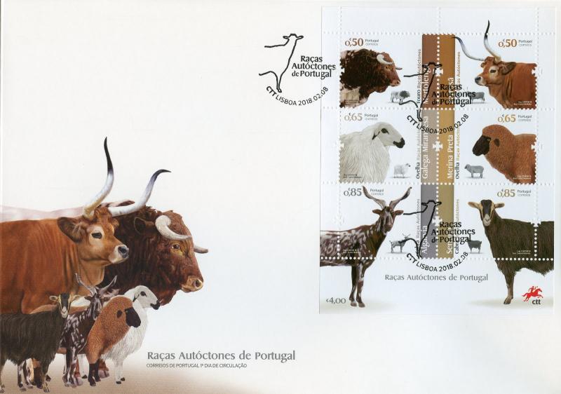 Portugal 2018 FDC Portuguese Breeds Cows Sheep 6v M/S Cover Farm Animals Stamps 