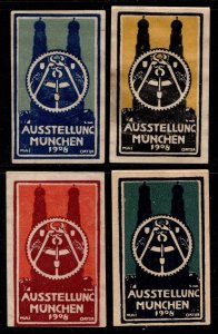 1908 German Cinderella Munich Convention May - October 1908 Set/4 Unused No Gum