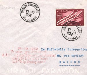 VIETNAM 1952 FDC Saigon *AID TO THE INJURED* 1952 First Day Cover CHARITY MA572