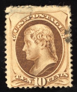 US Scott 187 Used 10c brown Thomas Jefferson, w/o Secret Mark Lot T936 bhmstamps