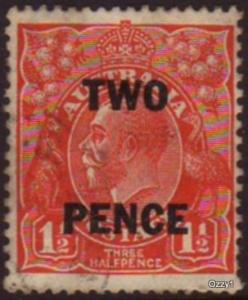 Australia 1930 Sc#106, SG#119 2d Surcharge Red KGV Head USED.