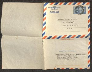 INDIA H&G F64 AEROGRAMME STATIONERY MARKS & CLERK BOMBAY TO USA 1965