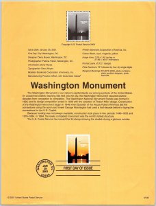 USPS SOUVENIR PAGE WASHINGTON MONUMENT 2001