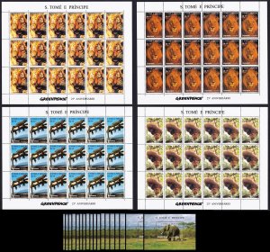 Sao Tome Wild Animals Elephant Tiger Lion Full Sheets+18 MSs 1996 MNH