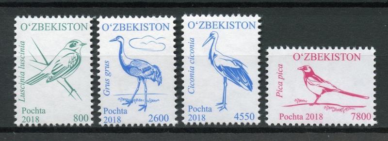 Uzbekistan 2018 MNH Birds Definitives Part II 4v Set Cranes Storks Crows Stamps 