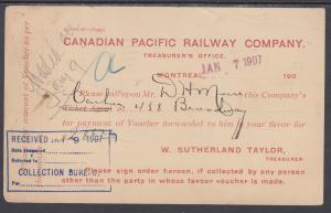 Canada H&G 24 used 1907 1c Hot Springs Hotel PPC, Canadian Pacific Railway Co.