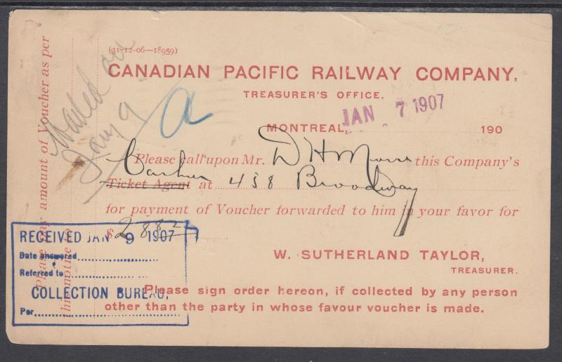 Canada H&G 24 used 1907 1c Hot Springs Hotel PPC, Canadian Pacific Railway Co.