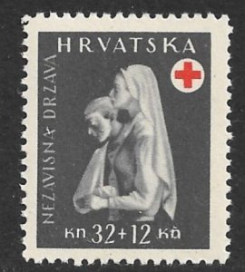 CROATIA 1943 32k+12k Croatian Red Cross Semi Postal Sc B51 MNH