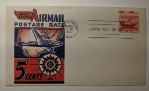 1947 Airmail Postage Rate Washington DC FDC Illustrated Patriotic Cover