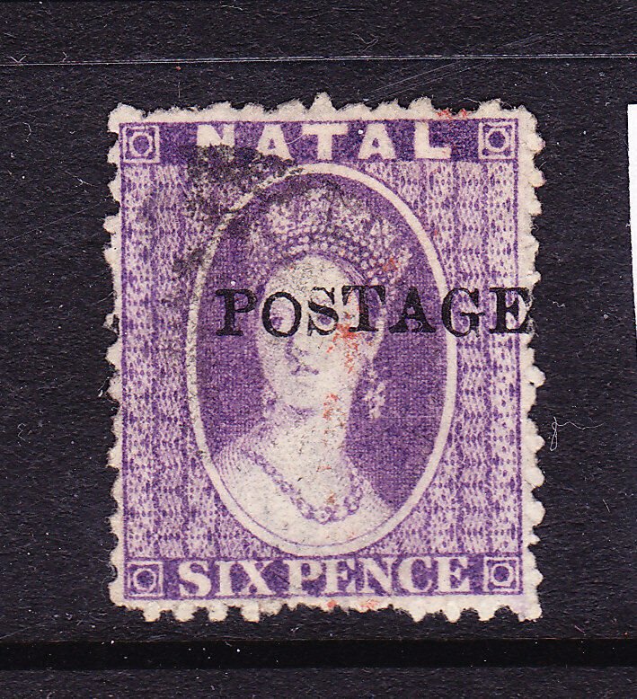 NATAL   1869   6d VIOLET  QV OVPT  FU   SG 30 