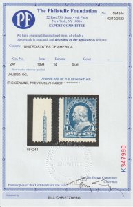 US #247 Fine mint hinged, with CERT, bold color, nice stamp with certificate