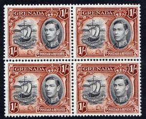 Grenada KGVI 1938 1/- 1s Black Brown SG160a Mint Never Hinged Block x 4 MNH