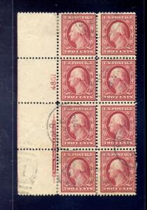 Scott #358 Washington USED Bluish Paper Plate Block of 8 Stamps  (Stock #358-pb)