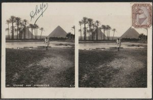 Egypt Village and Pyramides Stereoview B/W Photo postcard 1906 - Pyramid Pyramid