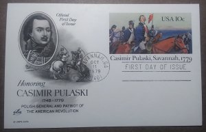 United States #UX79 10c Casimir Pulaski, Savannah FDC w/ Artcraft cache (1979)