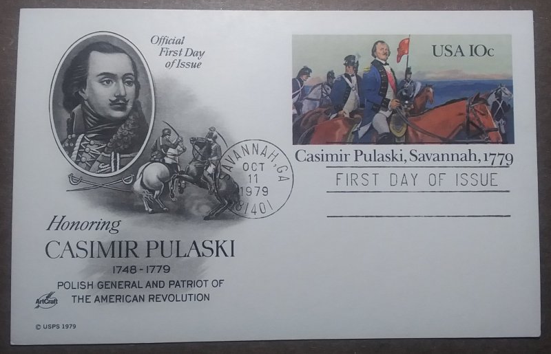 United States #UX79 10c Casimir Pulaski, Savannah FDC w/ Artcraft cache (1979)