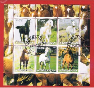 Azerbaijan   2008  CTO OG NH  Souvenir Sheet of 6  Horses   Free S/H