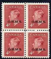 Canada 1949-50 KG6 Official 4c carmine opt'd OHMS block o...