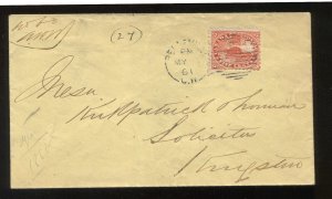 Canada 1859 5 cent Beaver on 1861 Belleville cover to Kingston