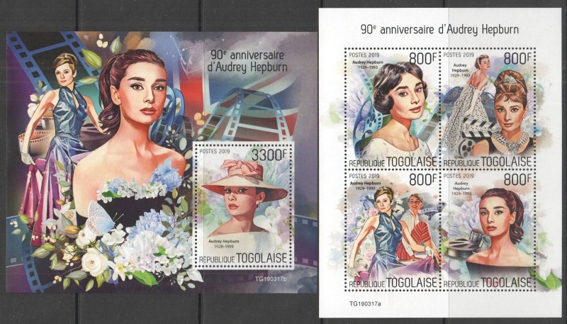 Gs0180 2019 Togo Audrey Hepburn Cinema Yvert #7094-97+Bl1626 Mnh