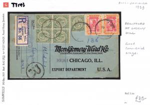 TT143 JAMAICA Cover 1929 *LUCKLY HILL* Registered Mail Chicago USA SHOE Merchant