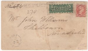 NOVA SCOTIA SPLIT RING TOWN CANCEL REGISTERED COVER FREEPORT, N.S. JA 11, 93