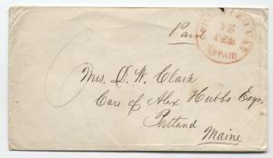 1850s Sacramento California stampless integral 6 paid rate marking Maine [1277]