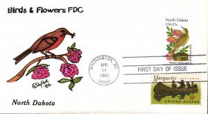 #1986 North Dakota Birds - Flowers Combo Slyter FDC