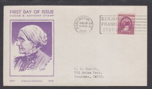 US Planty 784-22 FDC. 1936 Susan B. Anthony, 1st Sudduth cachet for Washington S