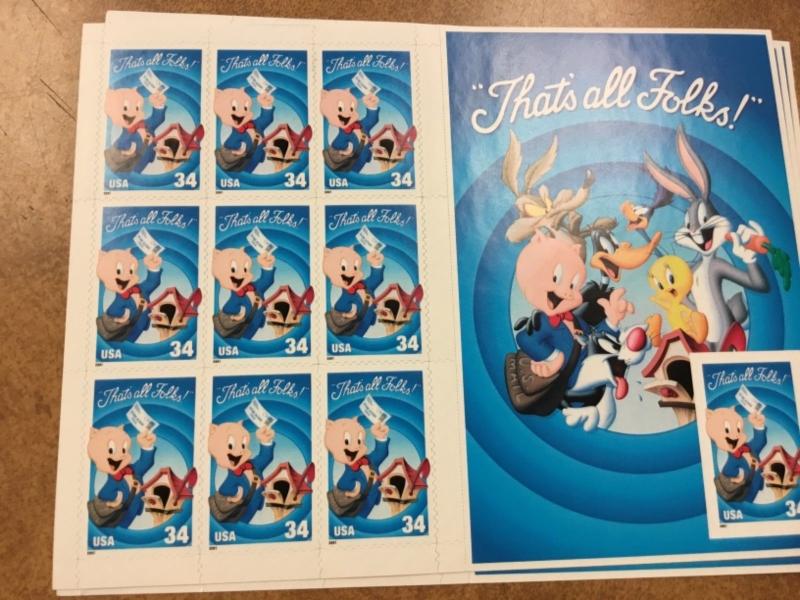 3535  Porky Pig 2001 special  Die Cut  Sheet of 10 Imperf Single  