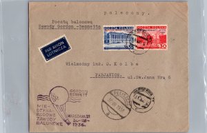 1936 Poland Warsaw Gordon Bennett Contest Ballon Flight Cover to Pabianice