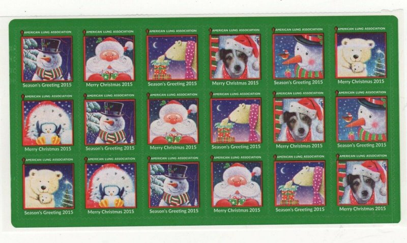 USA - American Lung Association 2015 Christmas Stamps, Sheet of 21 unused