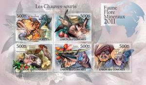 COMORES 2011 SHEET BATS CHAUVES SOURIS MORCEGOS FRUITS FRUTOS WILDLIFE cm11107a