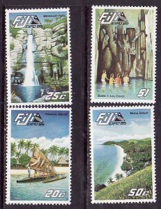 Fiji-Sc#527-30- id9-unused NH set-Canoes-Waterfalls-1985-