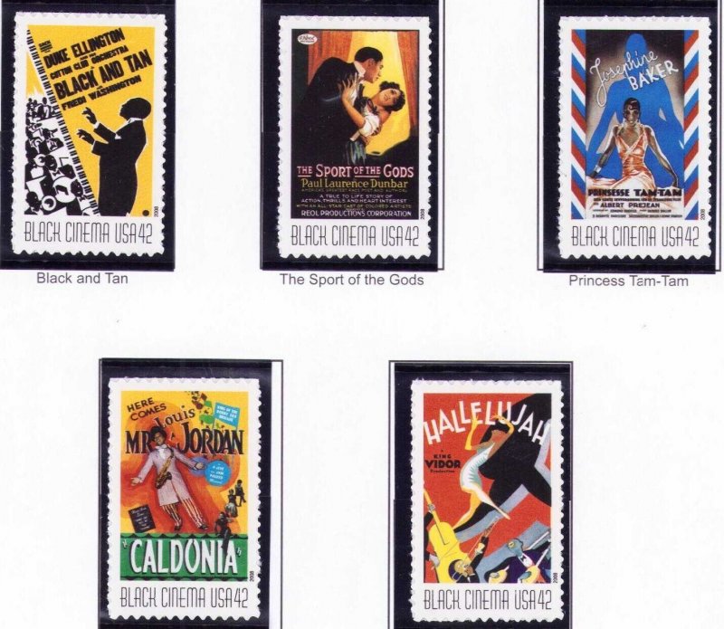 US Stamp Scott# 4336-4340 Vintage Black Cinema 2008  MNH 