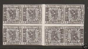 Bergedorf Mi 2HzK MNH. 1861 1s black, Block of 8, tete-beche, XF. Germany CERT