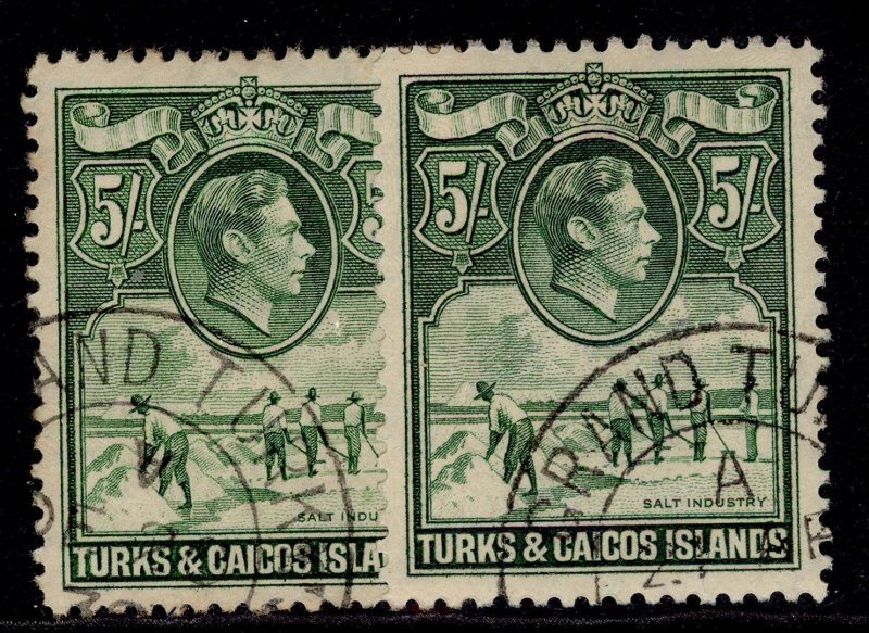 TURKS & CAICOS ISLANDS GVI SG204 + 204a, 5s SHADE VARIETIES, USED. Cat £58.