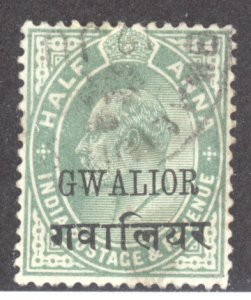 India- Convention States, Gwallior, Scott #36A, Used