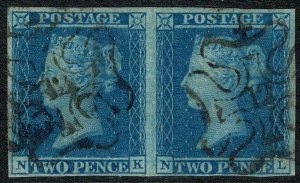 GB 1841 2d blue. Plate 3. Fine used pair. Cancelled with black 12 in Maltese ...