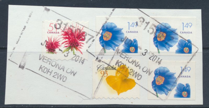 Canada SC# 2134, 2195 and 2128 Used on piece  Flowers - detail & scan 