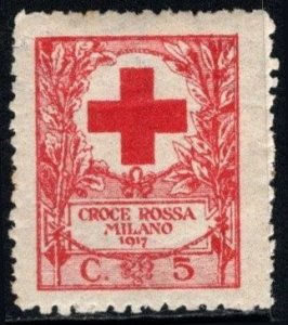 1917 WW I Italy Charity Stamp 5 Centesimo Milan Red Cross Unused