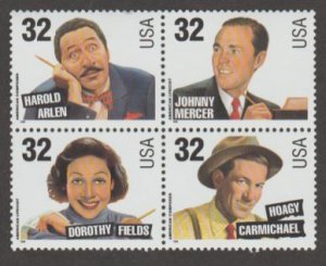 U.S. Scott #3100-3103a Songwriters Stamps - Mint NH Block of 4