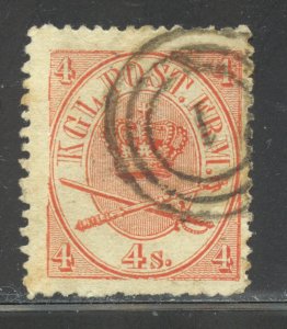 Denmark Scott 13 Used H - 1864 4s Royal Emblems - SCV $8.00