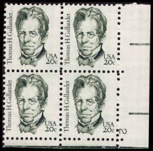 US #1861 GALLAUDET MNH LR PLATE BLOCK #2