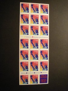 Scott 3122Ef, 32c Statue of Liberty, Pane of 20, #V1211, MNH Booklet, CV $30