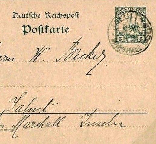 German Colonies MARSHALL IS Stationery Card *JALUIT* CDS Scarce Origin 1911 F285