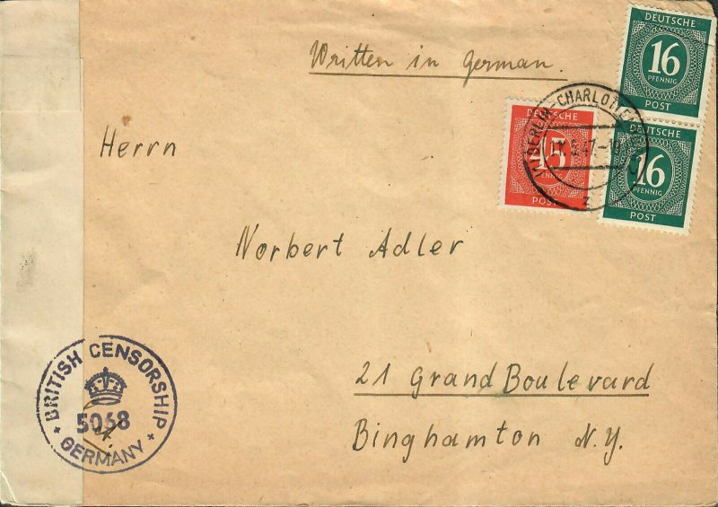 German Postal History Cover British Censor