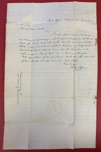 U.S., 1838 Stampless Cover/Legal Letter, sent from Batavia to Albion, N.Y.