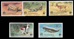 Tanzania #82-86 Cat$26.65, 1977 Endangered Species, complete set, never hinged